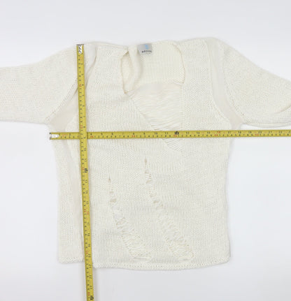 Bellina Women Ivory V-Neck Knit Pullover Jumper Size L