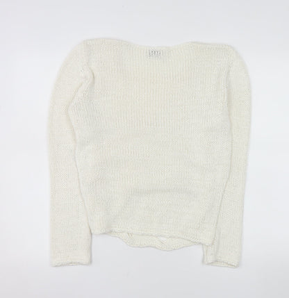 Bellina Women Ivory V-Neck Knit Pullover Jumper Size L