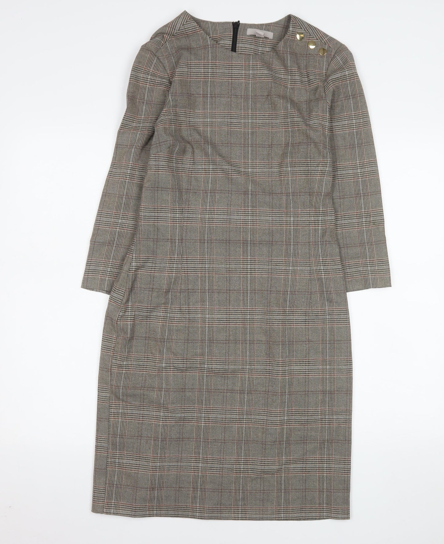 H&M Women Grey Check Sheath Knee Length Work Dress UK 10