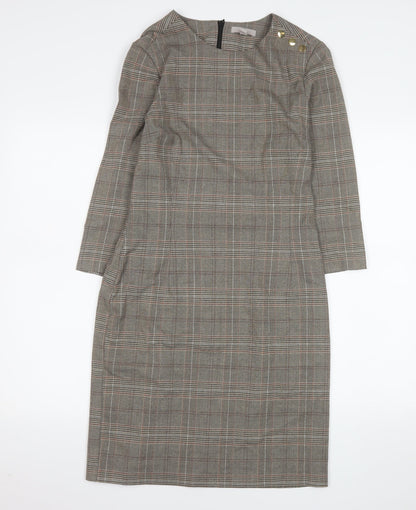 H&M Women Grey Check Sheath Knee Length Work Dress UK 10