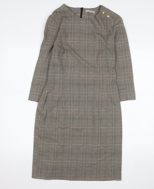 H&M Women Grey Check Sheath Knee Length Work Dress UK 10