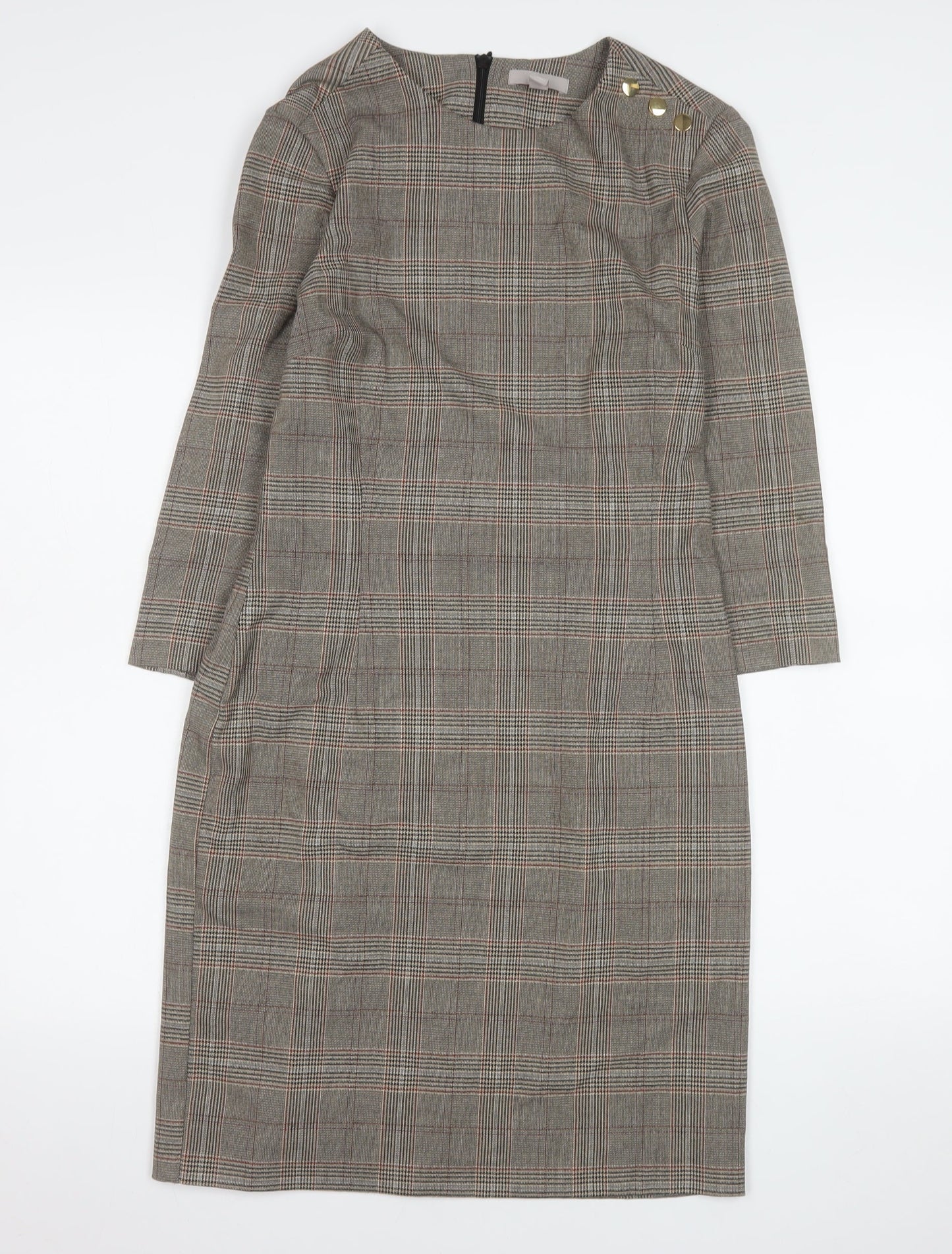 H&M Women Grey Check Sheath Knee Length Work Dress UK 10