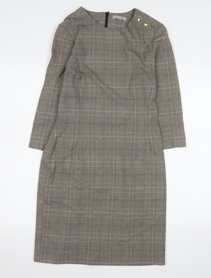H&M Women Grey Check Sheath Knee Length Work Dress UK 10