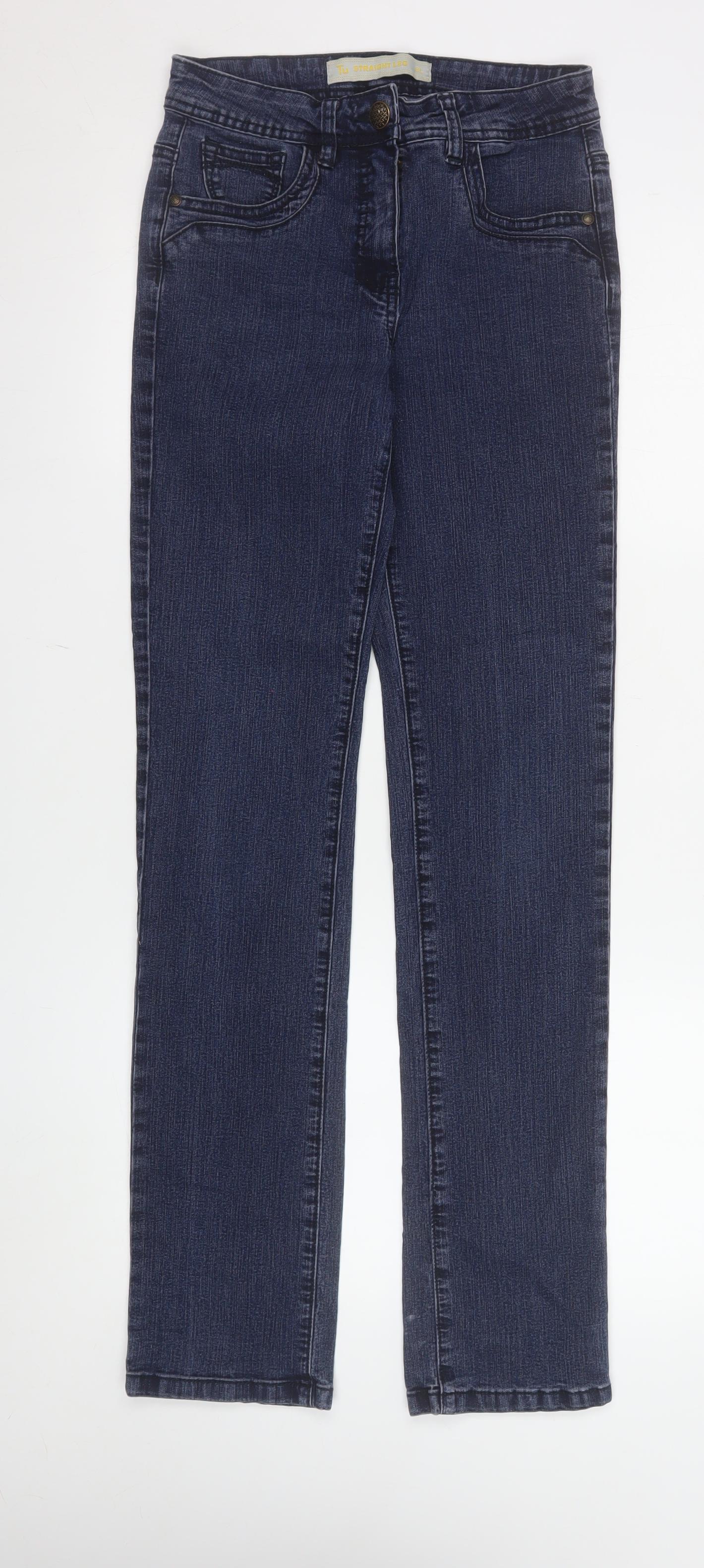 Tu Women Blue Straight Leg Stretch Denim Jeans Size 8L Regular Fit