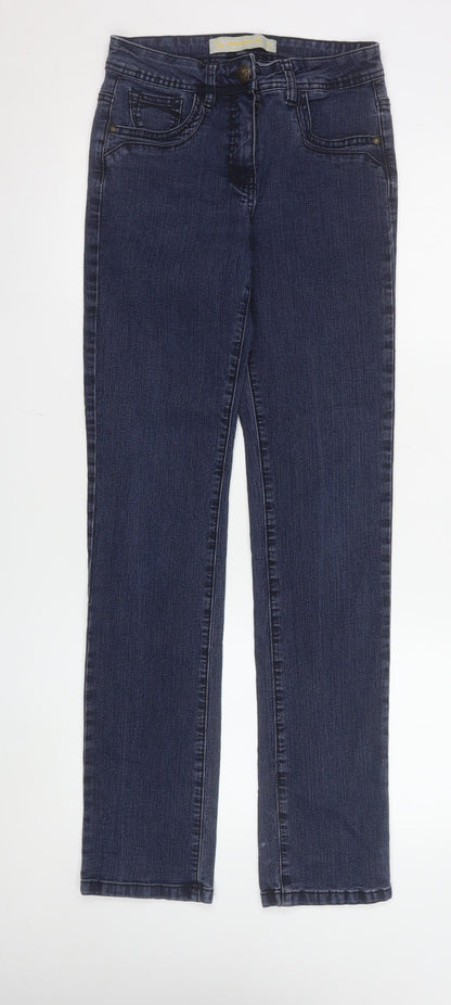 Tu Women Blue Straight Leg Stretch Denim Jeans Size 8L Regular Fit