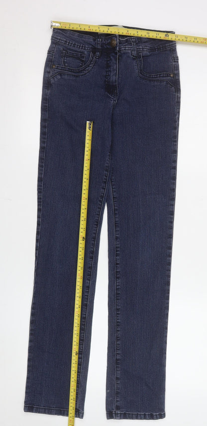 Tu Women Blue Straight Leg Stretch Denim Jeans Size 8L Regular Fit