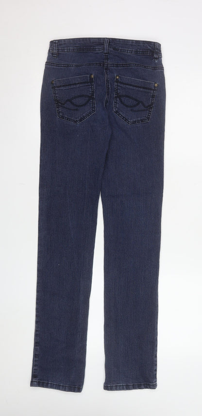 Tu Women Blue Straight Leg Stretch Denim Jeans Size 8L Regular Fit