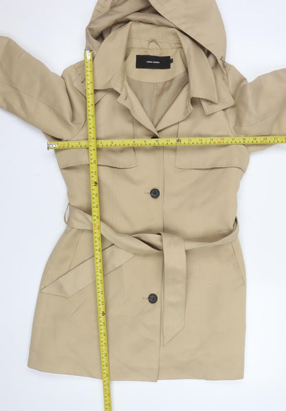 Vero Moda Women Beige Belted Trench Coat Hooded S