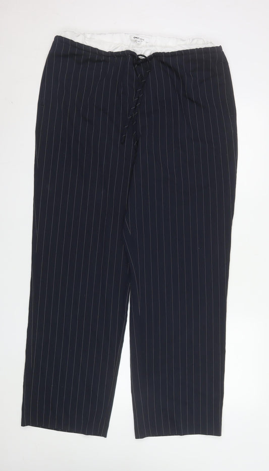 ONLY Women Navy Pinstripe Wide-Leg Trousers L/32 Polyester Blend