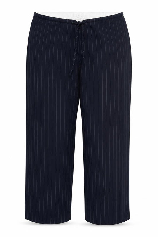 Only Women Navy Pinstripe Wide-Leg Trousers L/32 Polyester Blend
