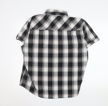 Lee Cooper Men's Black Check Short Sleeve Button-Up Shirt XL