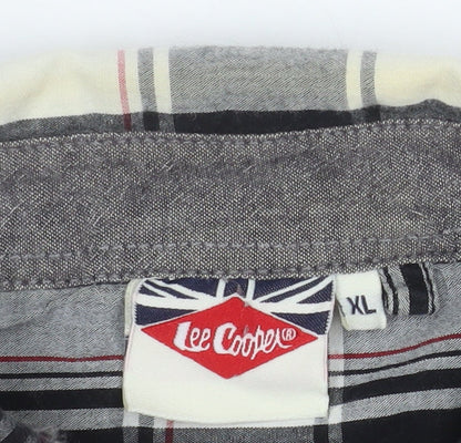 Lee Cooper Men's Black Check Short Sleeve Button-Up Shirt XL