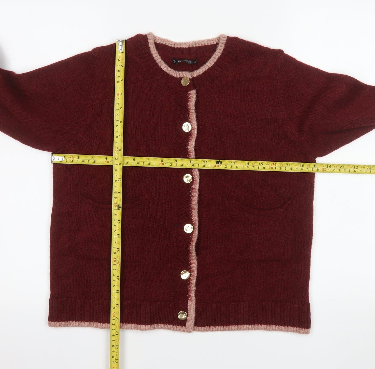Dunnes Stores Women's Burgundy Cardigan Small Crew Neck Acrylic Blend