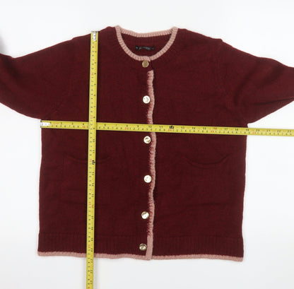 Dunnes Stores Women's Burgundy Cardigan Small Crew Neck Acrylic Blend