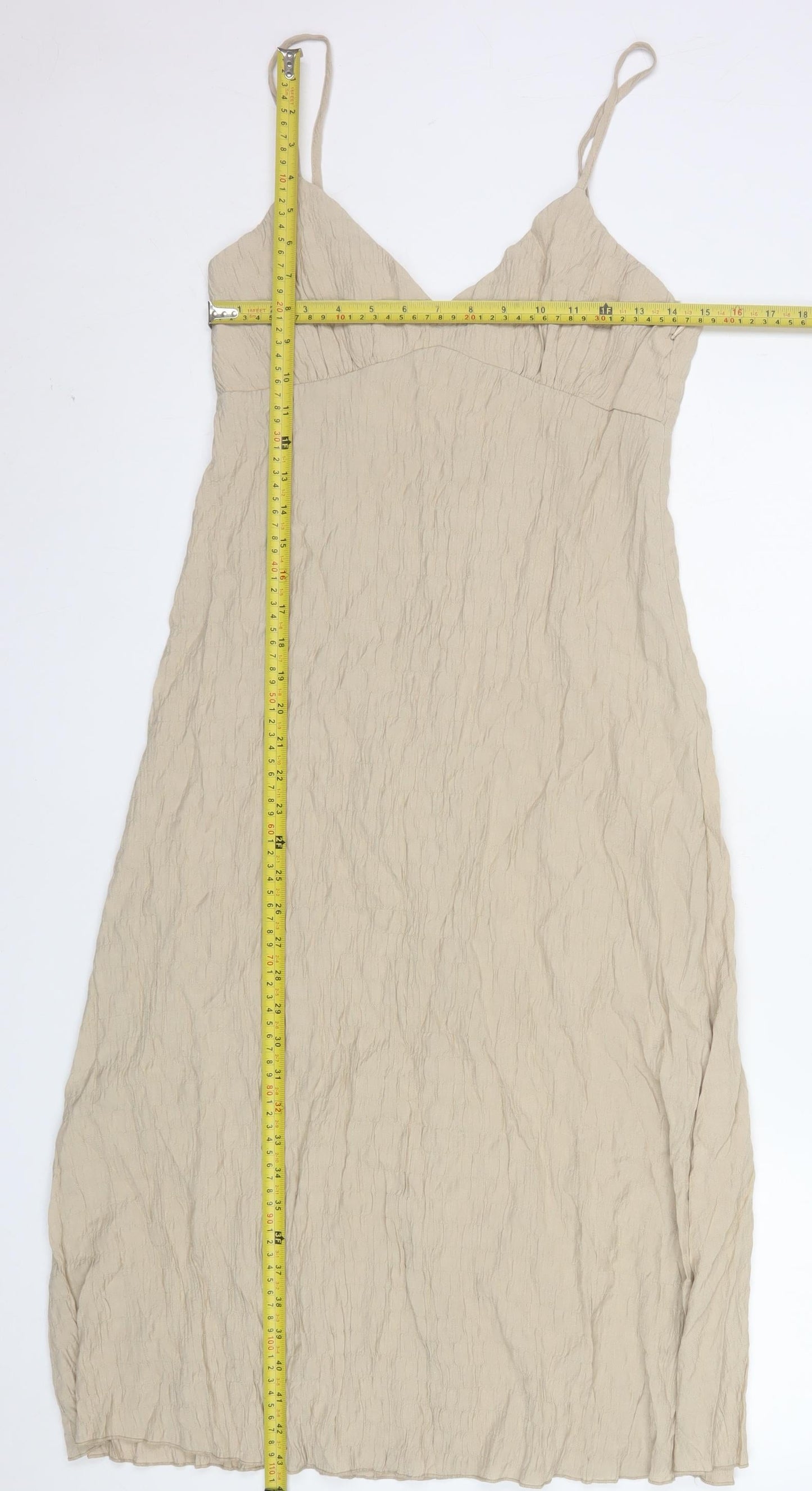 Stradivarius Women’s Beige Slip Midi Dress Size 8 Viscose Linen