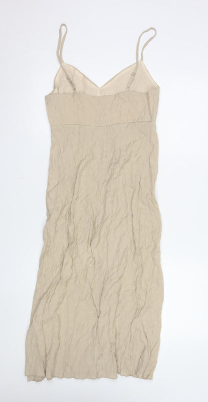 Stradivarius Women’s Beige Slip Midi Dress Size 8 Viscose Linen