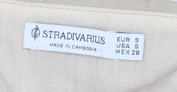 Stradivarius Women’s Beige Slip Midi Dress Size 8 Viscose Linen