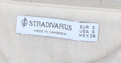 Stradivarius Women’s Beige Slip Midi Dress Size 8 Viscose Linen