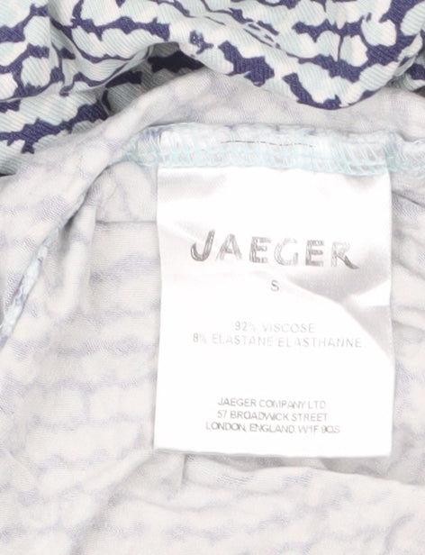Jaeger Women Blue Geometric Tunic Top Size S 3/4 Sleeve Viscose Blend