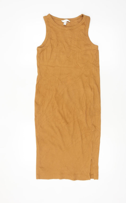 H&M Women Brown Ribbed Jersey Tank Dress Size S Casual