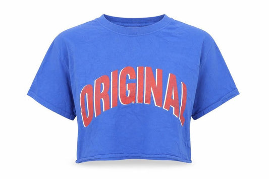 Miss Selfridge Women's Blue Cropped T-Shirt Size S Original Print