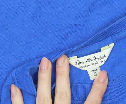 Miss Selfridge Women's Blue Cropped T-Shirt Size S Original Print
