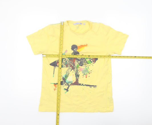 Fat Face Womens Yellow Graphic Surf T-Shirt Small Casual Summer Top