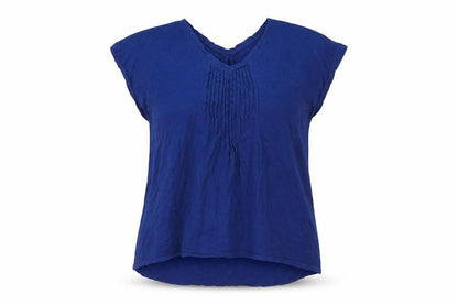 Lands' End Women's Blue Short Sleeve Cotton Modal V-Neck Blouse Size M