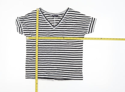 Marks and Spencer Women’s Black Striped Linen Blend V-Neck T-Shirt Size 8