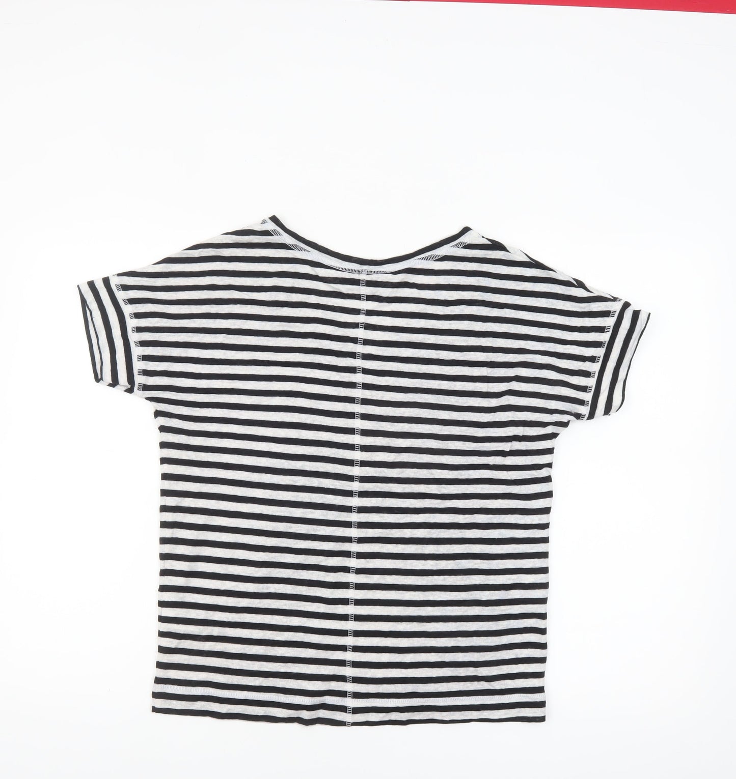 Marks and Spencer Women’s Black Striped Linen Blend V-Neck T-Shirt Size 8