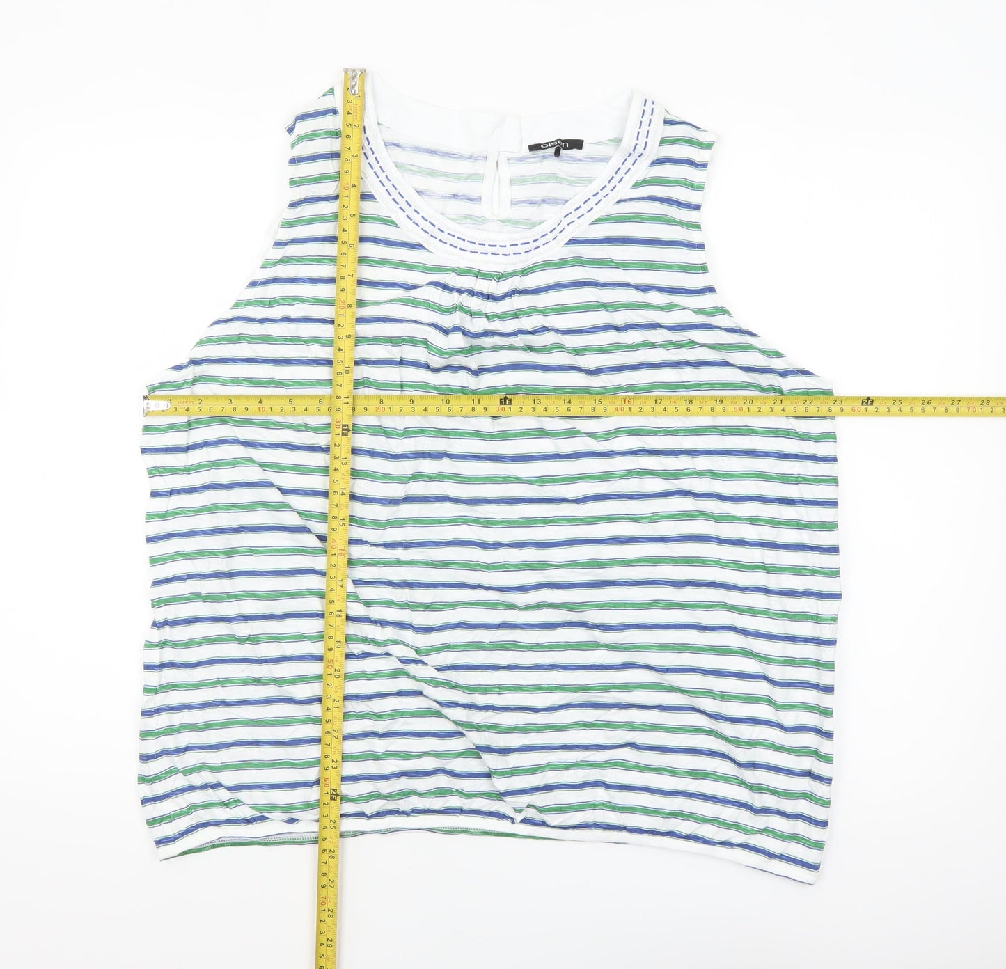 Olsen Women's Multicoloured Striped Cotton Sleeveless Tank Top Size 22