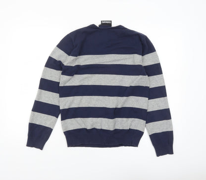 McKenzie Men's Blue Grey Striped Cotton Crew Neck Jumper M