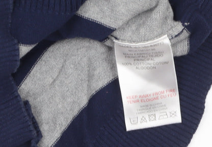 McKenzie Men's Blue Grey Striped Cotton Crew Neck Jumper M