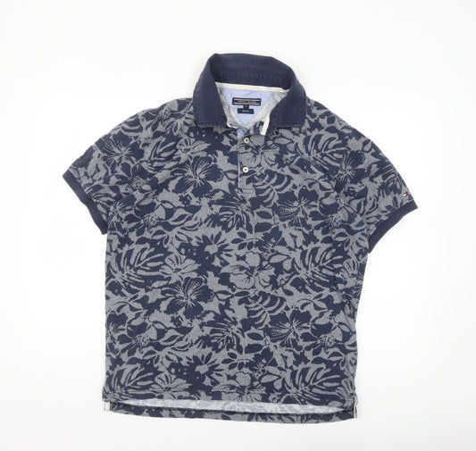 Tommy Hilfiger Men's Blue Floral Slim Fit Polo Shirt XL