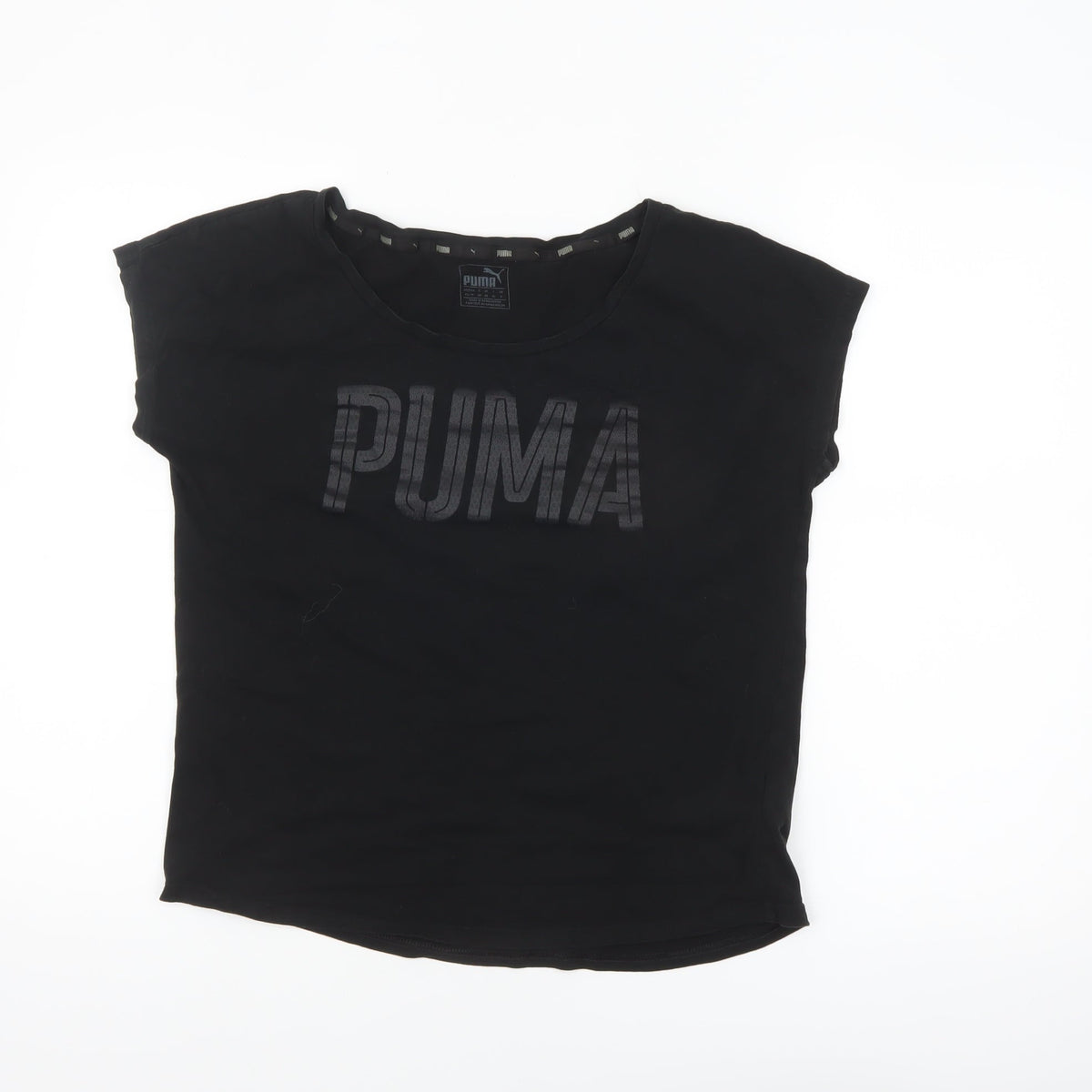 Puma Women Black Size 8 Basic Crew Neck Cotton T-Shirt