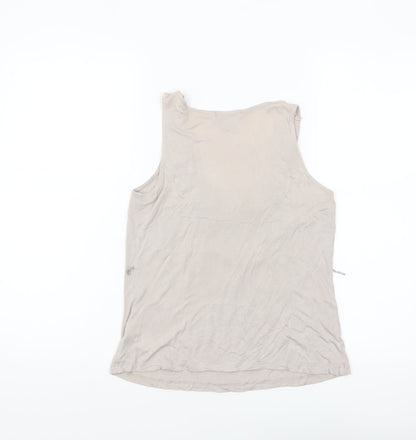 H&M Women's Beige Beaded Scoop Neck Viscose Tank Top Size 8