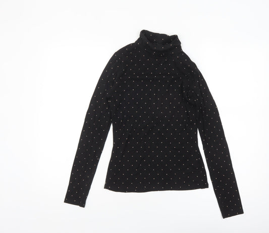 Uniqlo Women’s Black Polka Dot Roll Neck Long Sleeve Slim Fit Top XS