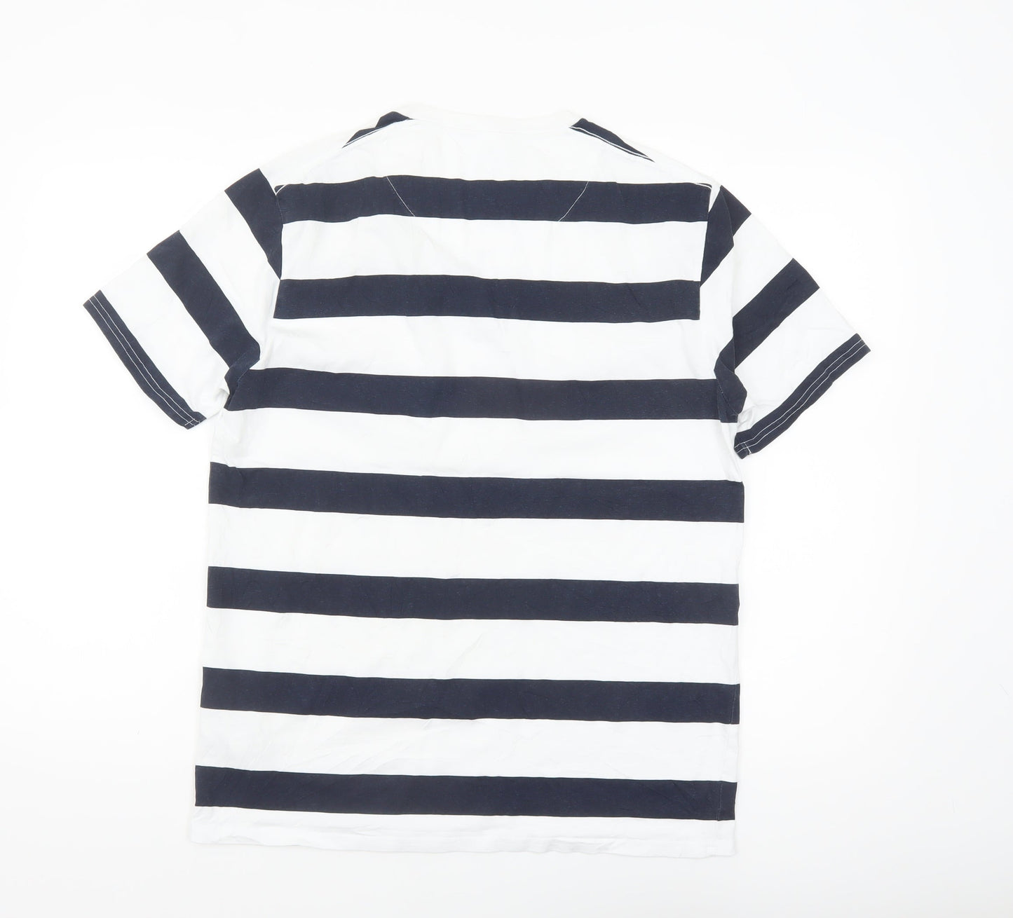 Sfera Men Black White Striped Regular Fit Cotton T-Shirt Size S