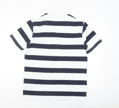 Sfera Men Black White Striped Regular Fit Cotton T-Shirt Size S