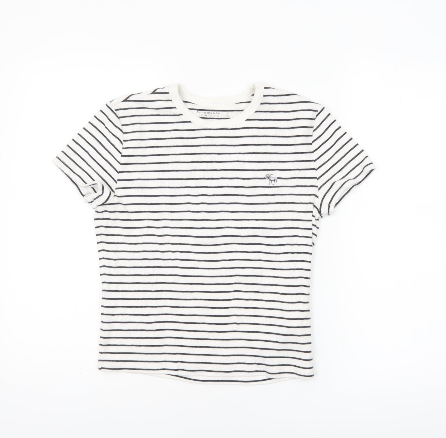 Abercrombie & Fitch Women’s White Striped Slim Fit Cotton T-Shirt Size L