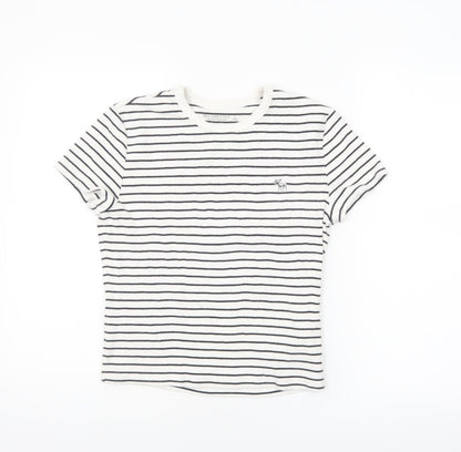 Abercrombie & Fitch Women’s White Striped Slim Fit Cotton T-Shirt Size L