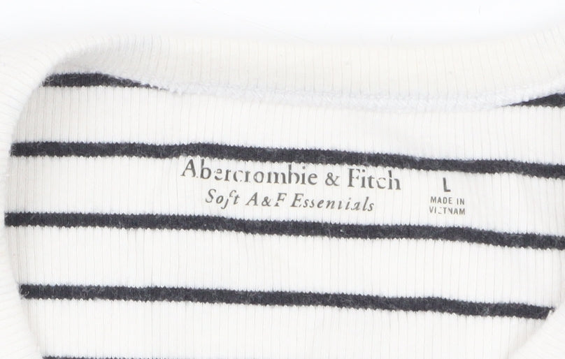 Abercrombie & Fitch Women’s White Striped Slim Fit Cotton T-Shirt Size L