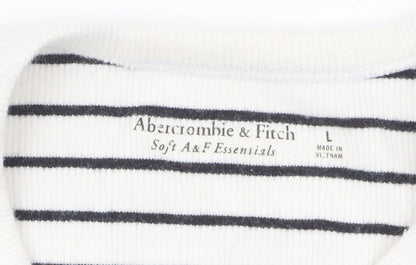 Abercrombie & Fitch Women’s White Striped Slim Fit Cotton T-Shirt Size L