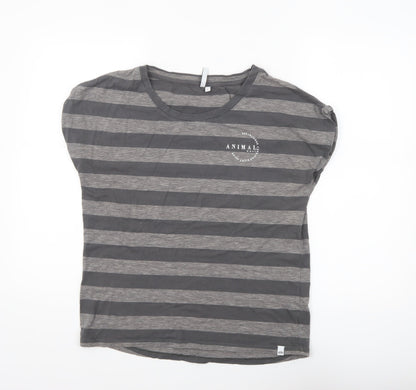 Animal Womens Grey Striped Cotton Crew Neck T-Shirt Size 8