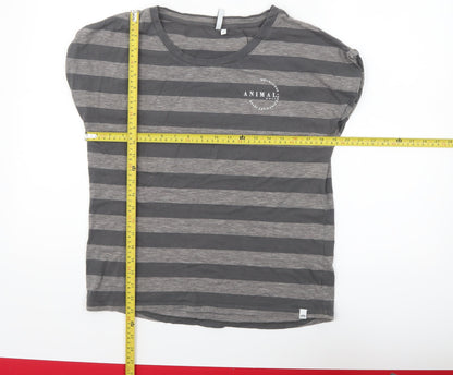 Animal Womens Grey Striped Cotton Crew Neck T-Shirt Size 8