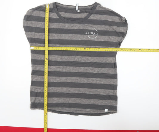 Animal Womens Grey Striped Cotton Crew Neck T-Shirt Size 8
