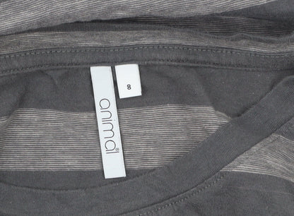 Animal Womens Grey Striped Cotton Crew Neck T-Shirt Size 8