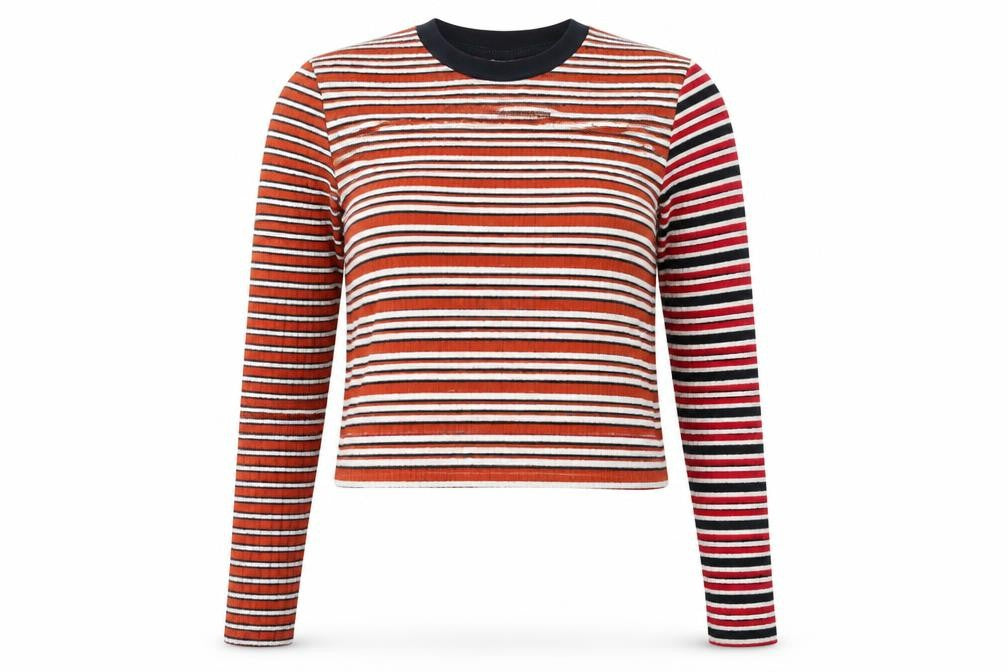 Topshop Women’s Multicoloured Striped Cropped Long Sleeve T-Shirt Size 6