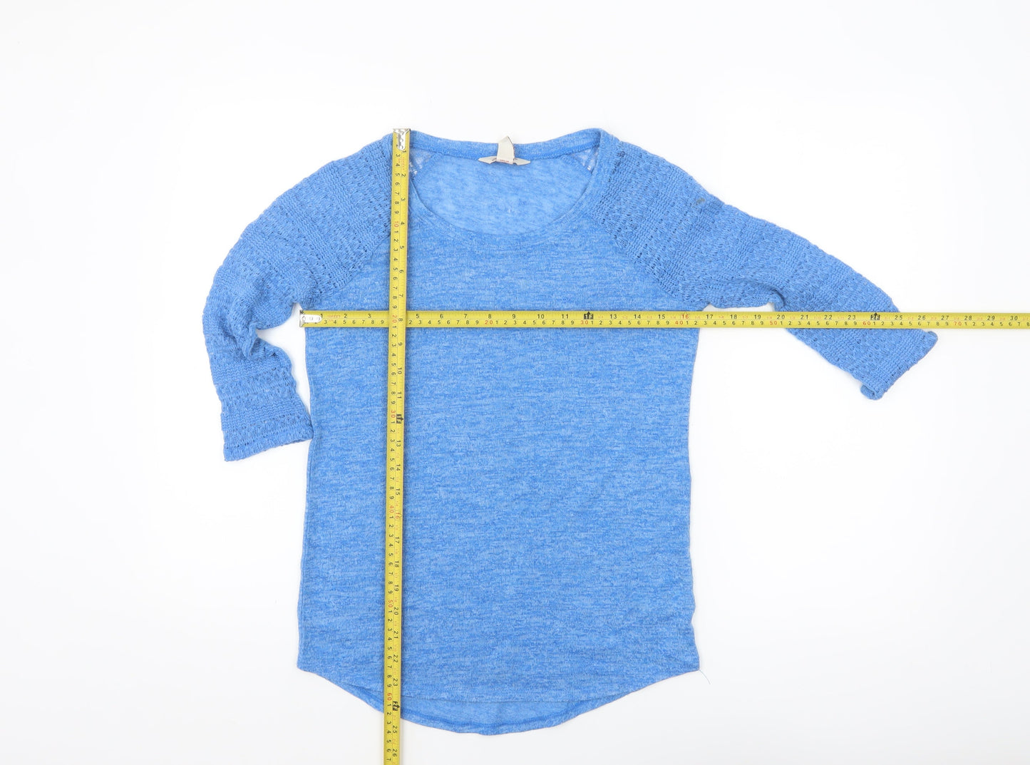 Arizona Jean Co Womens Blue Knit 3/4 Sleeve Scoop Neck Top Size S