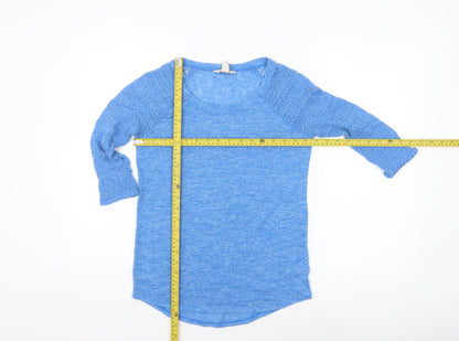 Arizona Jean Co Womens Blue Knit 3/4 Sleeve Scoop Neck Top Size S